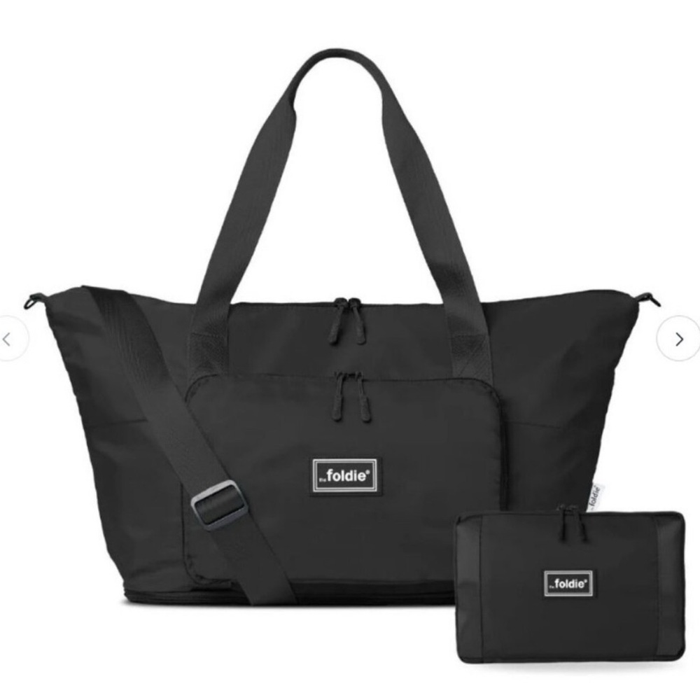 foldie Black Foldable Shoulder Bag - Lightweight Travel Tote